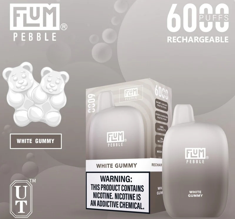 Flum Pebble 6000 Puffs Vape - 白いグミ：ノスタルジックな甘酸っぱさを、息づかいのように